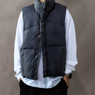 美式复古羽绒马甲男秋冬宽松休闲2025新款背心外套立领灰色坎肩