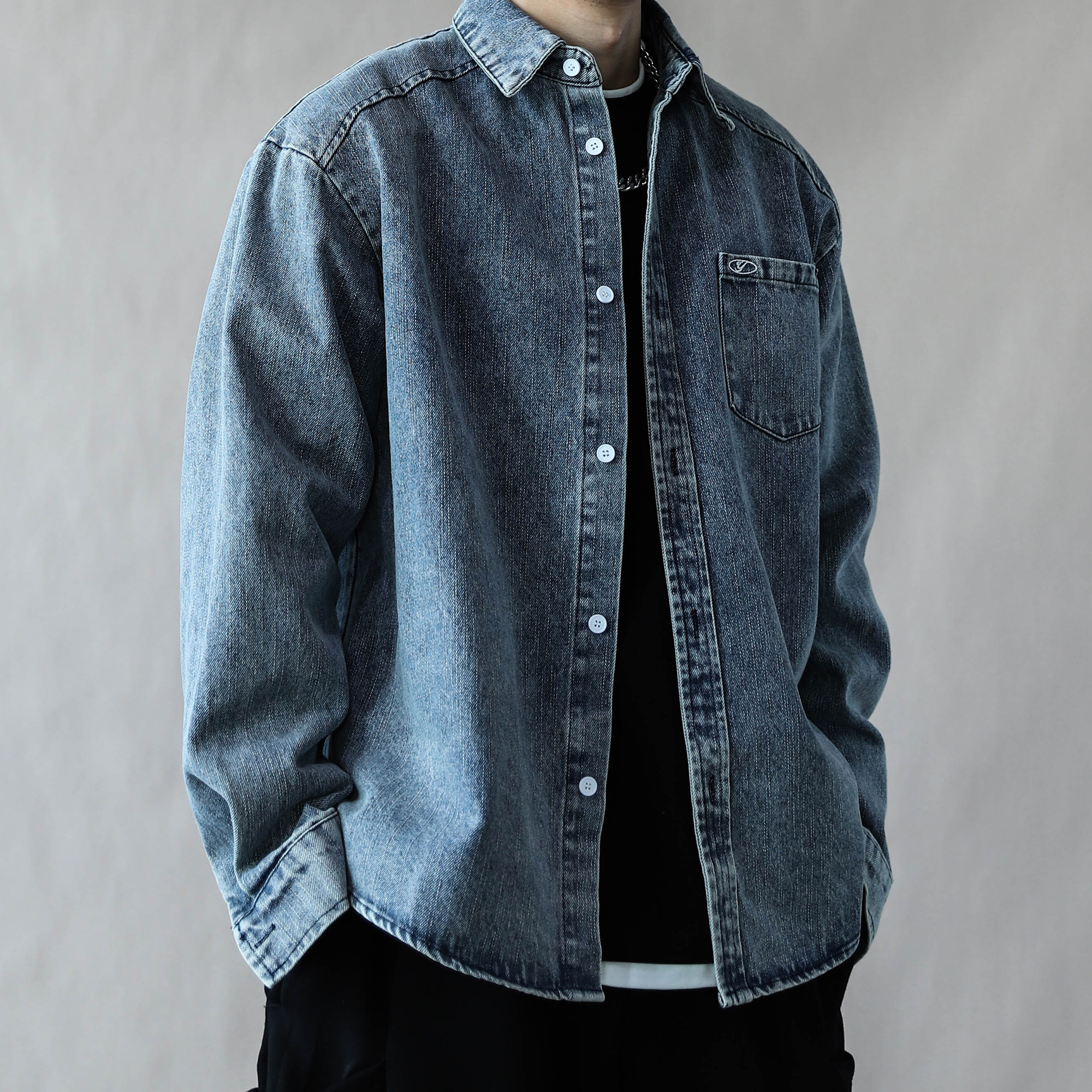 美式复古牛仔衬衫男宽松翻领长袖外套潮流2026春秋季休闲青年男装,男装,牛仔衬衫,淘宝优惠券,粉丝福利购,淘宝优惠卷