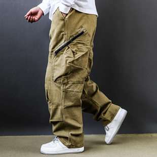 美式 宽松直筒阔腿长裤 工装 男卡其痞帅大口袋伞兵裤 裤 2025春秋新款