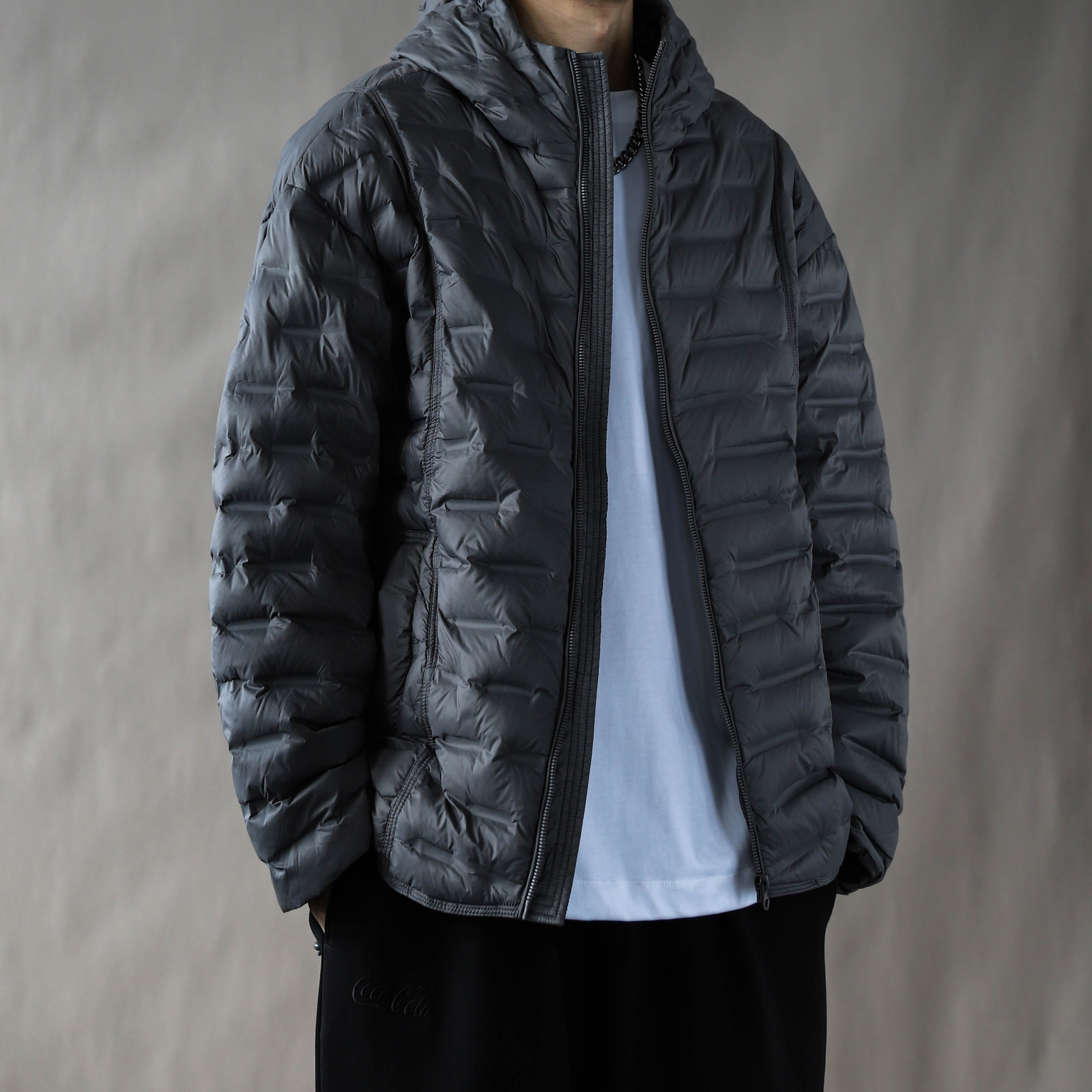 90绒羽绒服男美式连帽大码宽松拉链外套加厚保暖2025百搭上衣灰色