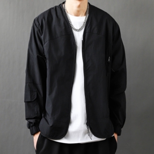 日系cityboy多口袋无领飞行员夹克廓形机能上衣道袍外套春秋男士