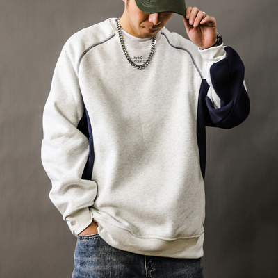 撞色印花日系宽松套头卫衣