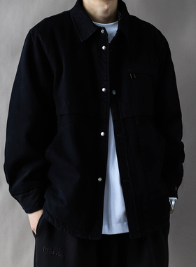 美式黑色上衣2025新款工装风翻领棉衣男宽松大口袋保暖棉服外套