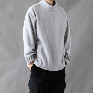 日系摇粒绒卫衣男女生秋冬加厚oversize慵懒风bf情侣休闲外套浅灰