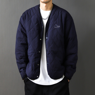 百搭2025棉服棉衣外套轻薄宽松 男款 日系复古菱形格大码 V领秋冬季