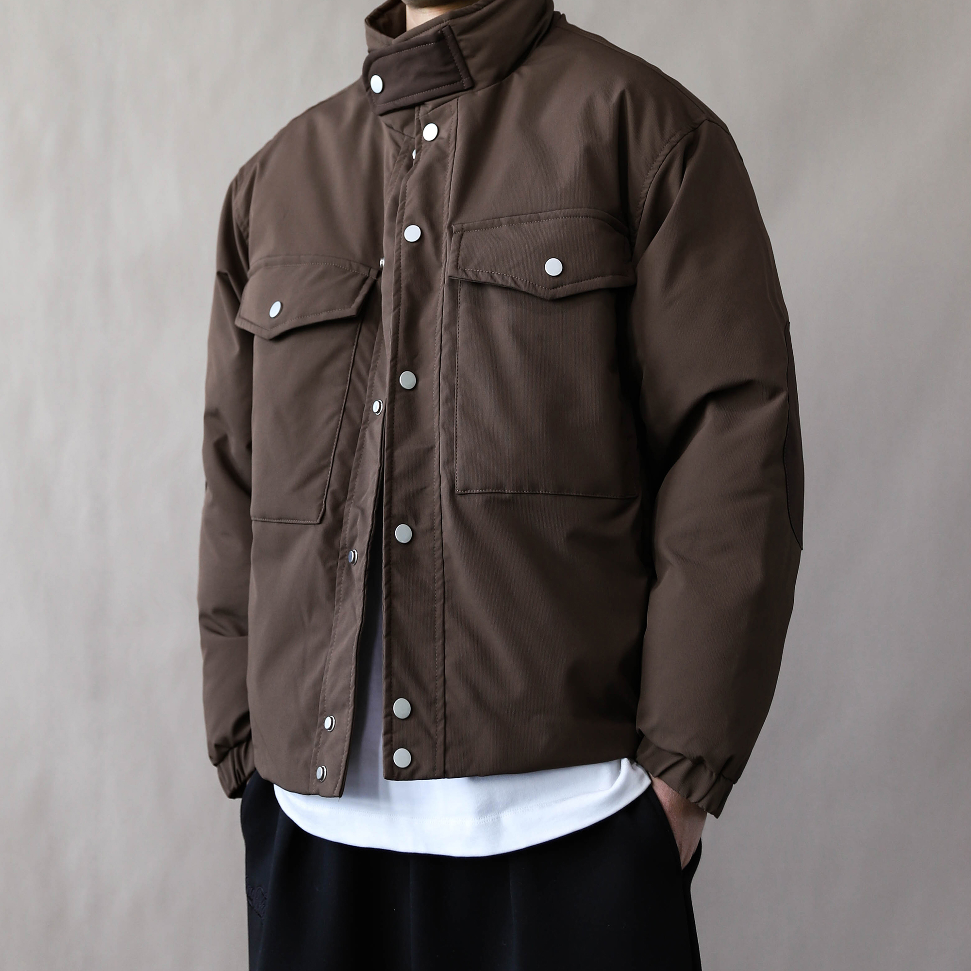 工装风立领棉衣男2025冬季加厚保暖宽松多口袋复古外套棉服咖色