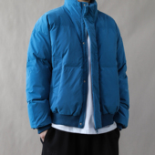 立领棉衣男冬季 加厚宽松拉链外套保暖潮牌百搭青年2025棉服蓝色