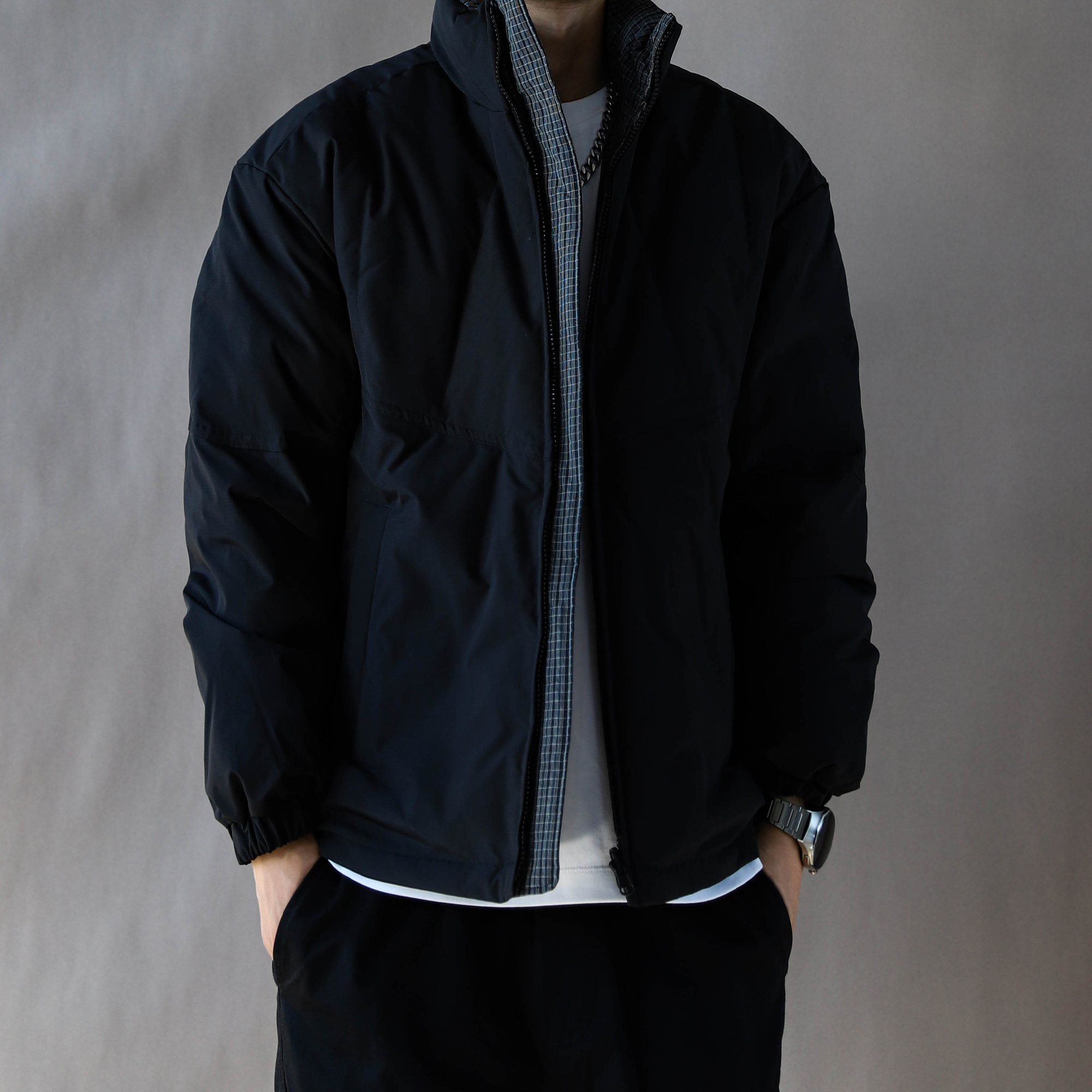 90绒羽绒服男美式两面穿立领冬加厚保暖外套大码黑色宽松上衣新款