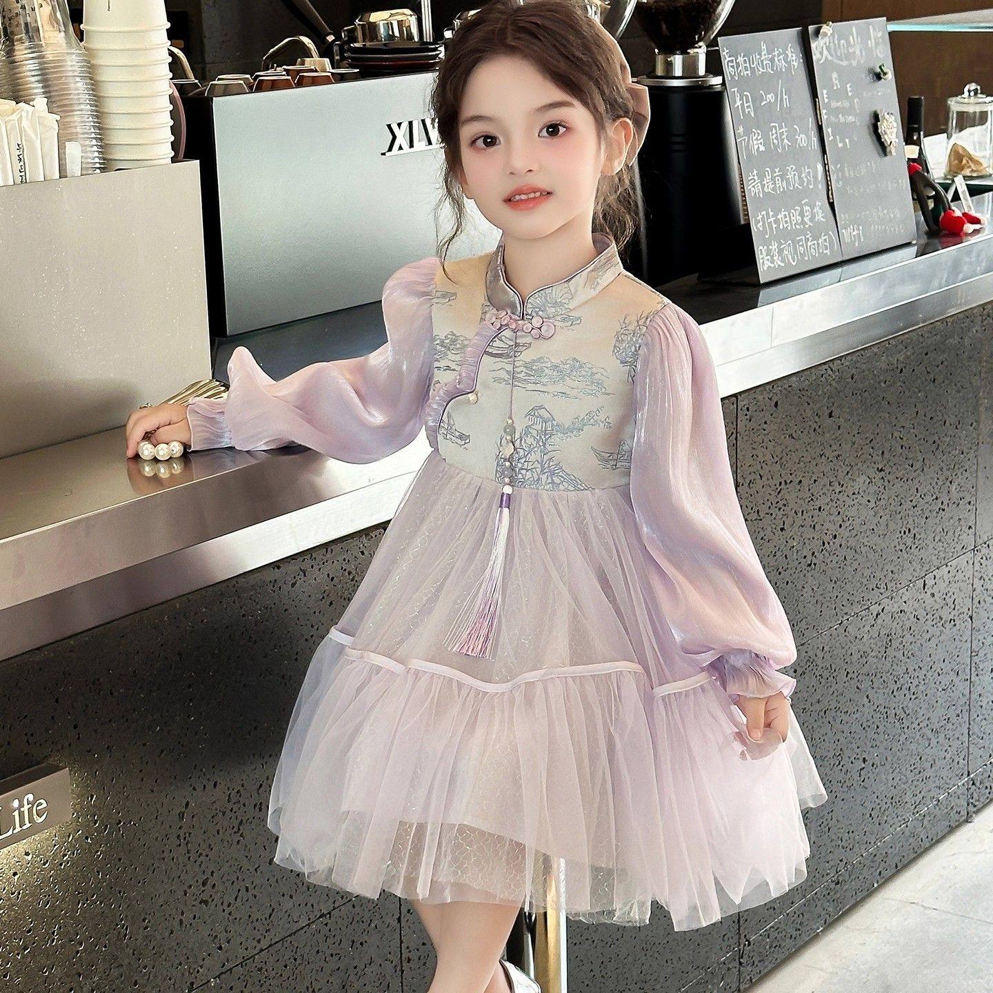 女童春秋冬套装新中式针织衫复古民族风拜年服半身裤裙两件套国风