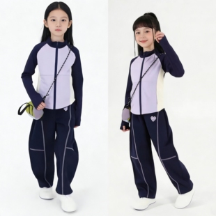 女童速干运动套装外套休闲长裤春秋季儿童撞色开衫训练长袖两件套