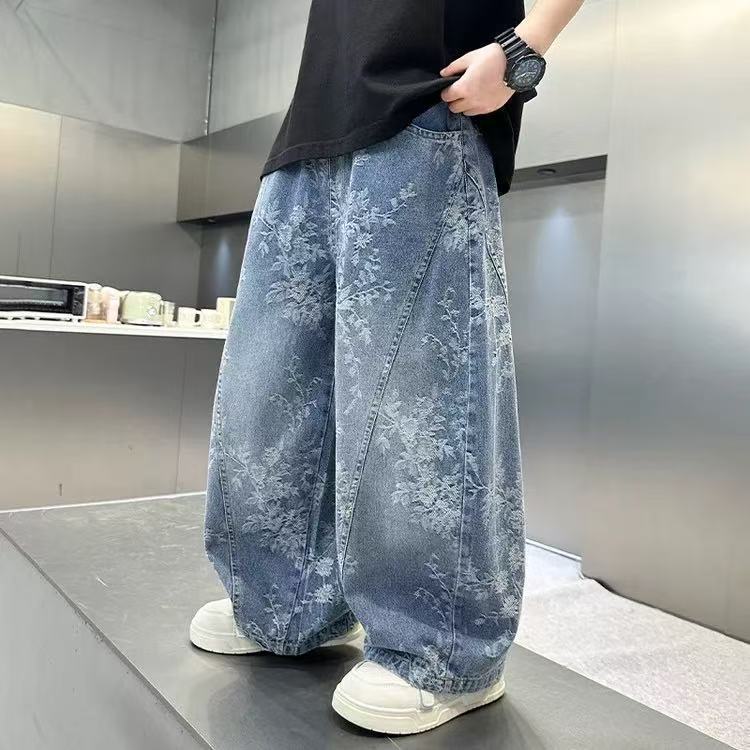 女童春夏秋时尚提花牛仔裤儿童百搭休闲女孩宽松阔腿长裤时尚裤子
