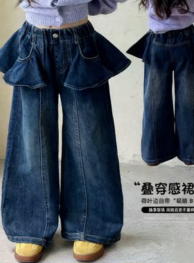 女童牛仔短裤夏秋冬儿童洋气荷叶边五分裤女孩炸街时髦休闲中长裤