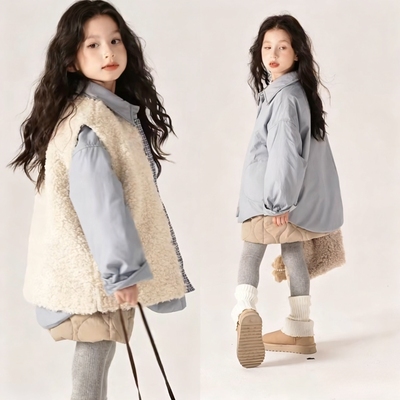 女童春秋冬马甲背心羊羔绒坎肩加厚保暖棉衣儿童洋气时髦女孩外套