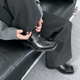 德比鞋男款春季新款通勤大头厚底方头男士休闲皮鞋黑色新郎结婚鞋