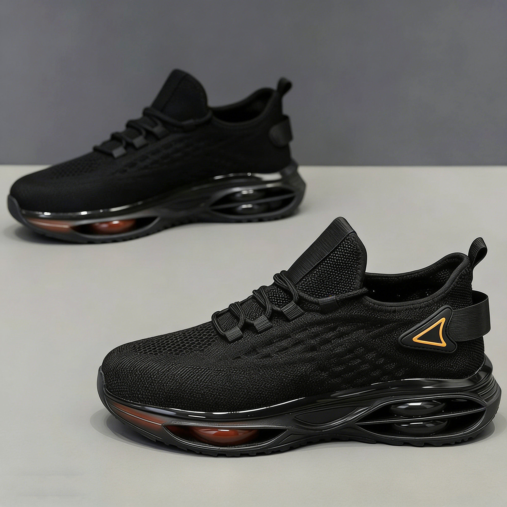 男鞋夏季透气飞织网面网鞋休闲运动跑步气垫减震内增高黑色老爹鞋