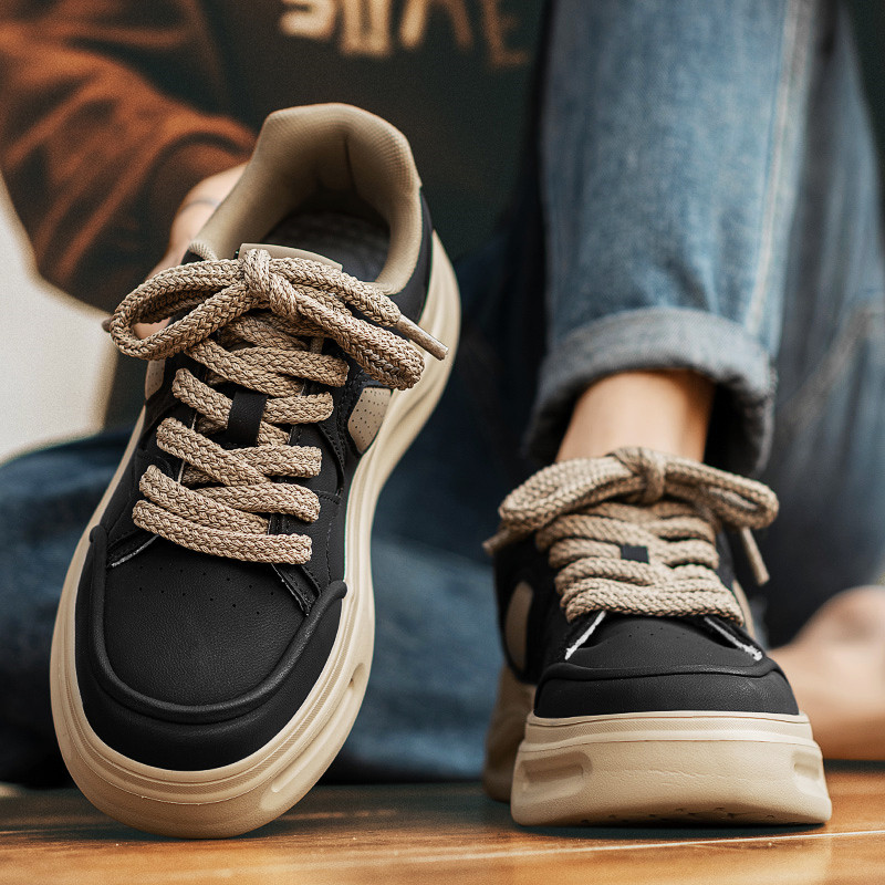 男鞋冬季潮牌高级感百搭休闲板鞋真皮黑色男士皮鞋运动厚底增高鞋,流行男鞋,单鞋,淘宝优惠券,粉丝福利购,淘宝优惠卷