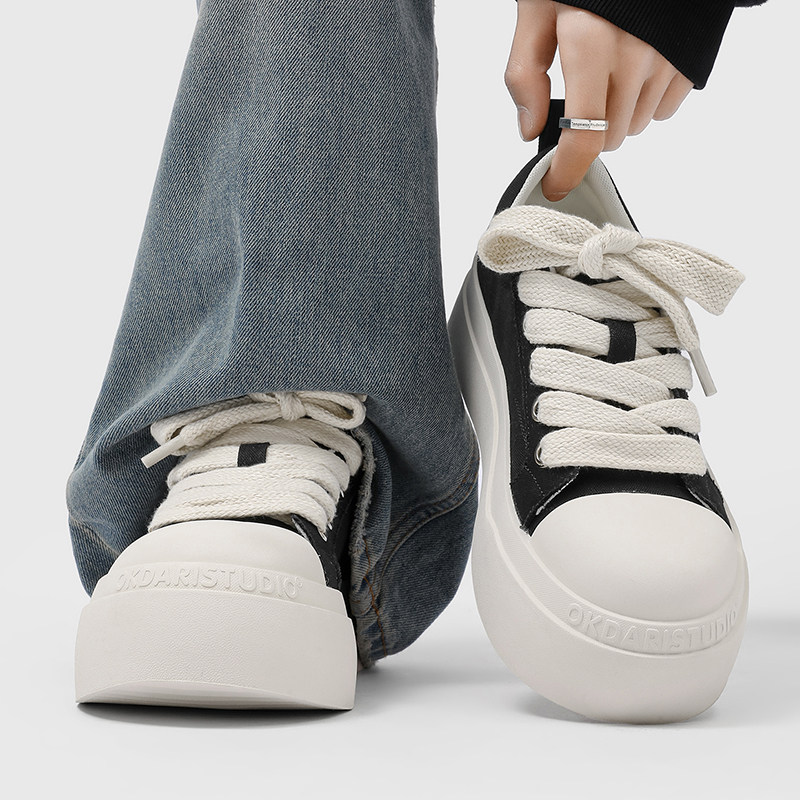 男鞋2026新款春季黑白百搭休闲板鞋青少年小众运动厚底增高大头鞋,流行男鞋,单鞋,淘宝优惠券,粉丝福利购,淘宝优惠卷