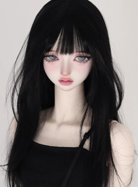 BJD娃娃假发6分SD关节人偶高温丝齐刘海黑色长直发毛坯发假毛发套