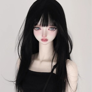 BJD娃娃假发6分SD关节人偶高温丝齐刘海黑色长直发毛坯发假毛发套