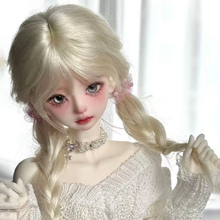 bjd假发3分4分6分高温丝白金色齐刘海长直发造型装扮sd人偶头发套