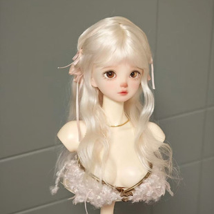 bjd娃娃假发3分4分6分装扮可爱浅金色齐刘海长卷发毛胚发头套发套