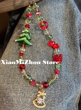 原创韩国ins圣诞水晶彩色串珠手机链包链