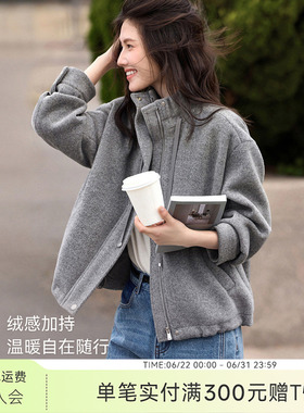 XWI欣未休闲运动风灰色夹克外套女2025年冬季宽松显瘦松弛感上衣