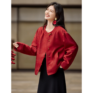 XWI欣未重工提花红色新中式外套女2026秋季圣诞节穿搭本命年上衣
