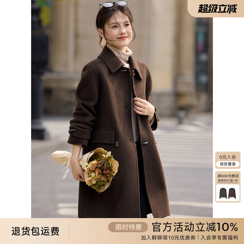 XWI欣未赫本风优雅气质双面呢大衣女2025冬季高级感长款毛呢外套