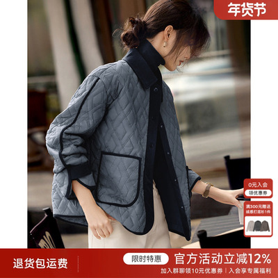 XWI欣未休闲百搭拼色棉服外套女2025年秋冬新款轻薄保暖棉袄上衣