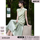 改良旗袍裙 博主同款 XWI欣未莱赛尔国风肌理感印花连衣裙女夏季
