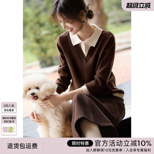 女24秋季 XWI欣未美拉德假两件撞色针织衫 复古POLO领通勤百搭上衣