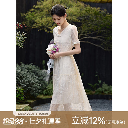 XWI/欣未新中式白色连衣裙女