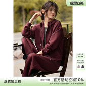 连帽卫衣休闲直筒裤 女秋季 两件套 气质安可拉红套装 XWI欣未时尚