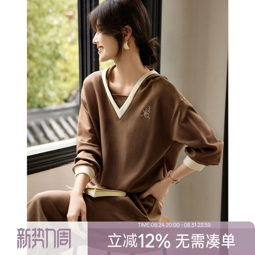 XWI欣未美拉德休闲设计感连帽卫衣套装女秋新款慵懒风一整套穿搭