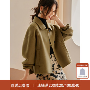 XWI/欣未小个子短款双面呢外套女冬季不规则纽扣今年流行羊毛大衣