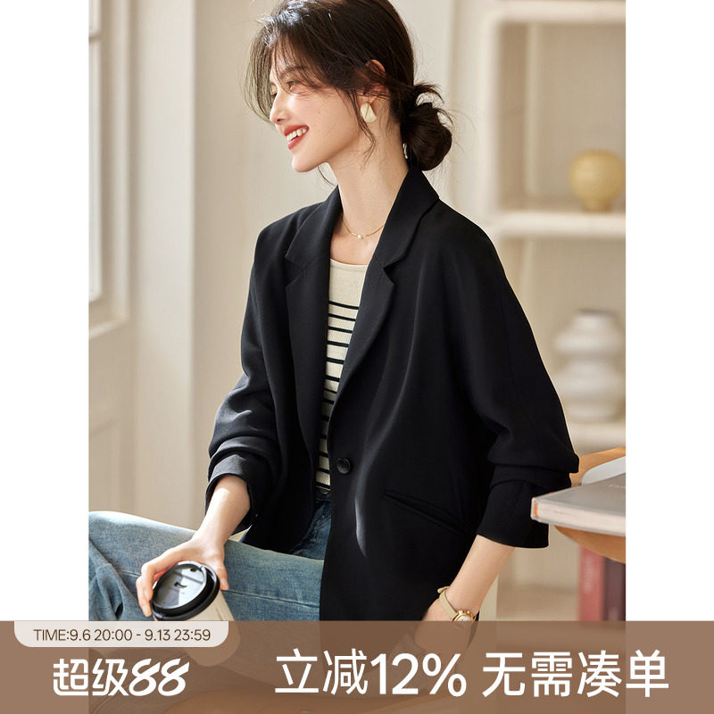 XWI欣未黑色休闲气质显瘦西装外套女秋季通勤简约轻职场西服上衣