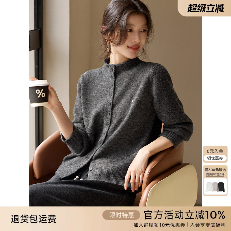 XWI欣未灰色格雷系优雅通勤针织衫女秋冬半高领保暖安迪绒毛衣