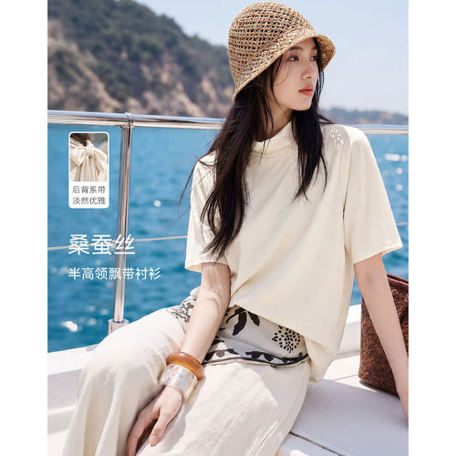 XWI欣未含桑蚕丝含亚麻白色衬衫