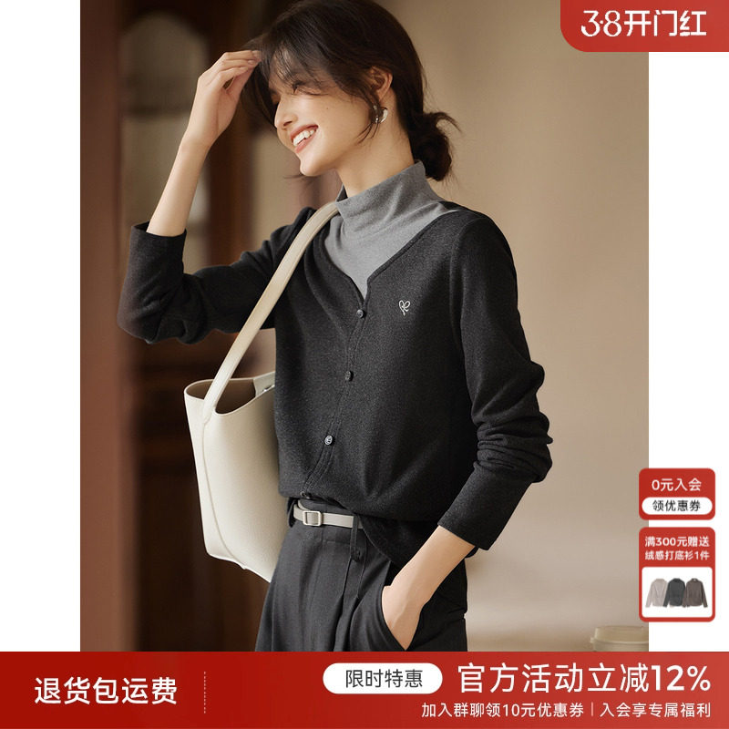 XWI欣未拼色假两件半高领打底衫女2025秋冬简约大方优雅随性上衣