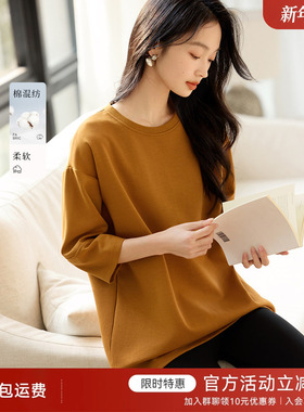 XWI欣未气质通勤七分袖黄色卫衣女2025年春夏今年流行设计感上衣