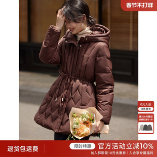 XWI欣未美拉德可脱卸腰绳连帽羽绒服女冬季保暖显瘦不臃肿外套