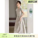 XWI欣未亚麻新中式妈妈连衣裙女士夏季国风气质收腰裙A字裙改良裙