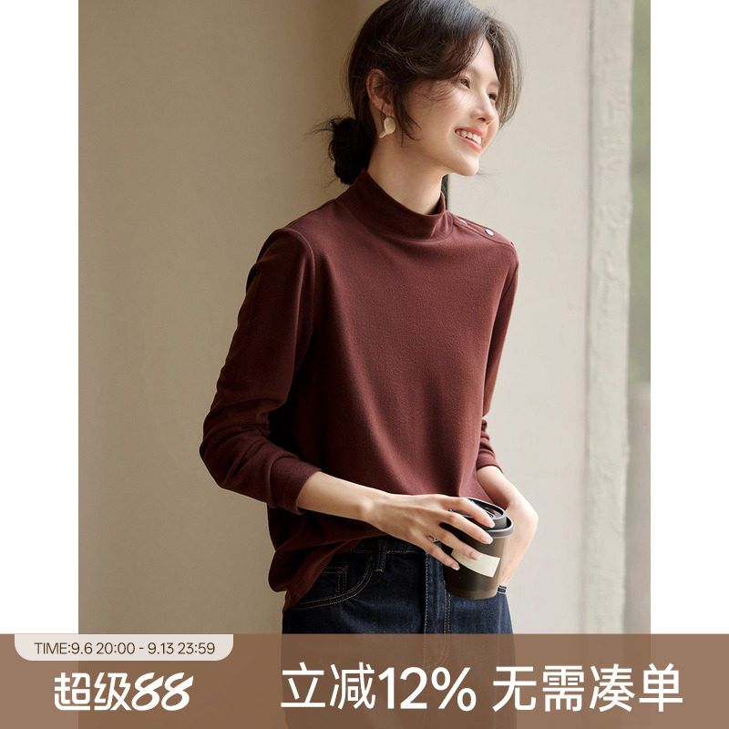 XWI欣未安可拉红立领T恤打底衫女2026年冬季新款今年流行漂亮上衣图片