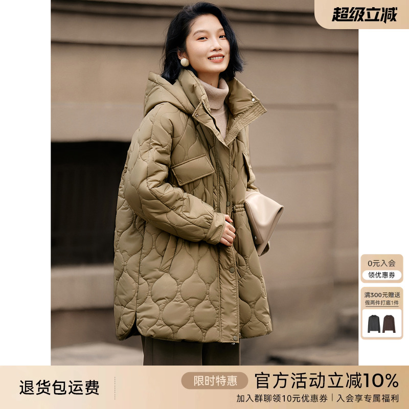 XWI欣未美拉德蝙蝠袖连帽棉衣棉服女冬季抽绳设计显瘦不臃肿外套