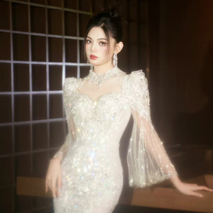 鱼尾婚纱2025新款新娘主纱重工高端奢华出门纱迎宾纱敬酒礼服修身