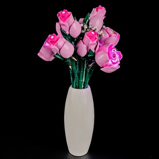 YEABRICKS适用乐高10374粉玫瑰花束LED积木灯饰 玩具模型积木灯光