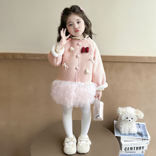 女童外套秋冬季加绒毛呢大衣2025新款儿童呢子女宝宝加厚上衣冬装