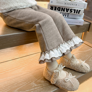 一体绒加厚双层喇叭裤 儿童洋气女孩宝宝冬季 子秋冬2025新款 女童裤