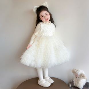 女童连衣裙亮片加绒2025新款儿童生日礼服冬季冬装女宝宝公主裙子